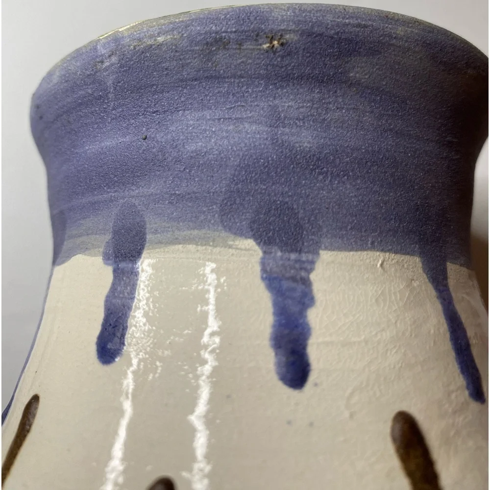 Stoneware vase handmade flower holder cup signed UBV
